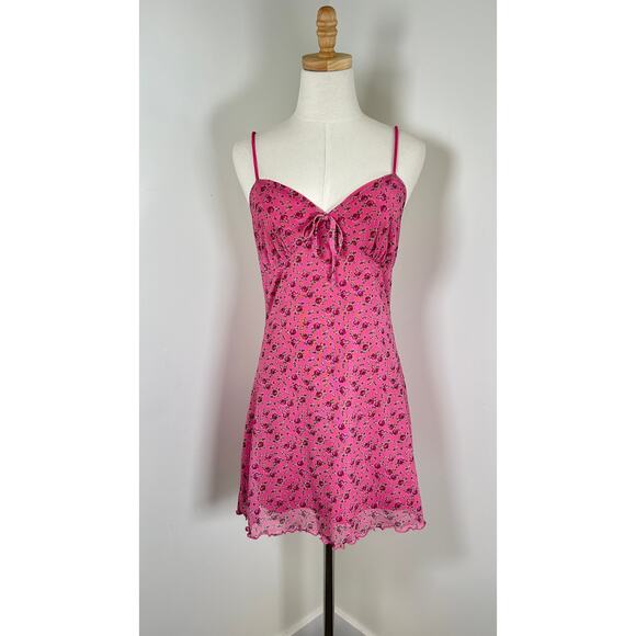 Urban Outfitters Pink Floral Rose Spaghetti Strap Y2K Girly Mini Dress - Picture 1 of 4